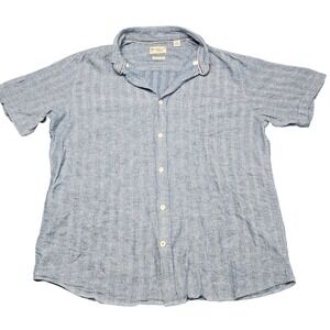 Weatherproof Vintage Linen Blend Shirt Large Blue Short Sleeve Resort Travel